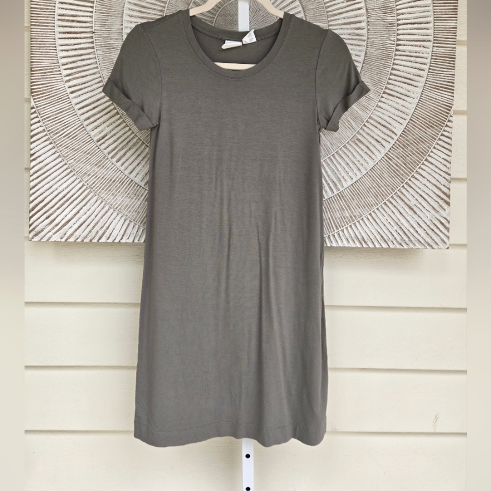 C&C California Crew Neck T-Shirt Dress Mini Sz XS Olive Green